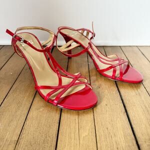 Stuart Weitzman Red Patent Leather Strappy Heels 9